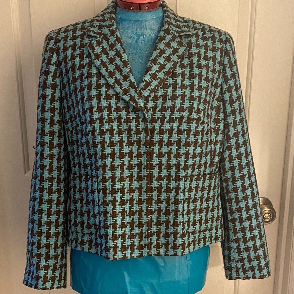 Focus 2000 Petite Houndstooth Lined Boho Jacket Womens Size 14P